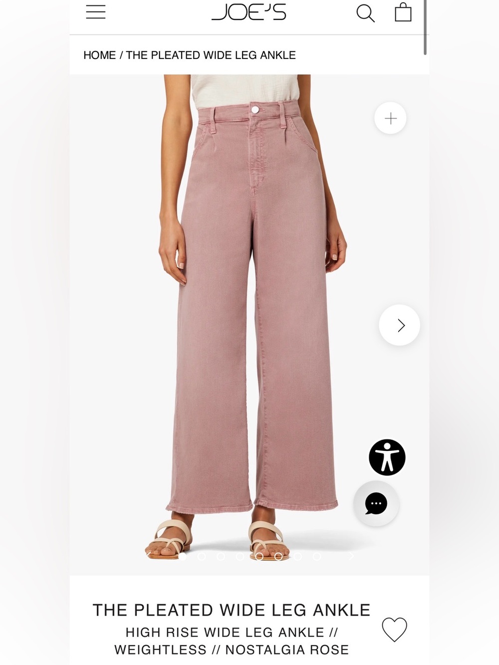 Joe's Jeans The Pleated Wide Leg Ankle Denim High Rise Nostalgia Rose Pink Sz 28 - Picture 11 of 11